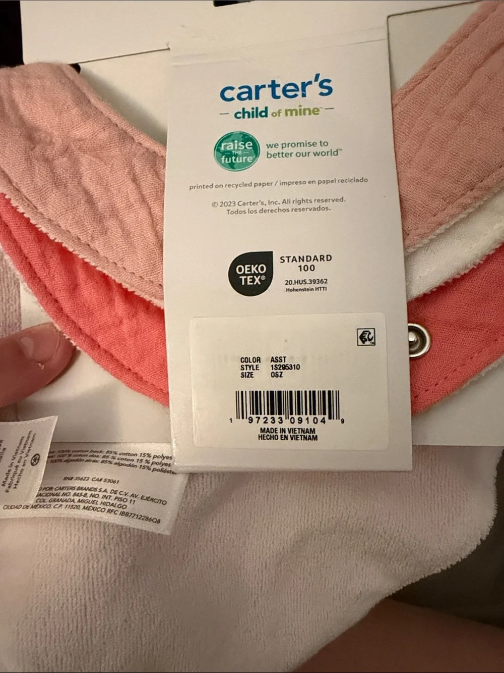 Carter's Pink and White Muslin Bandana Bibs - 3 Pack